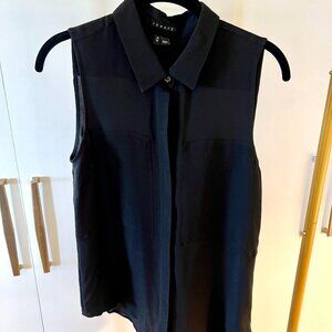 Theory 100% Silk Sleeveless Shirt in Black